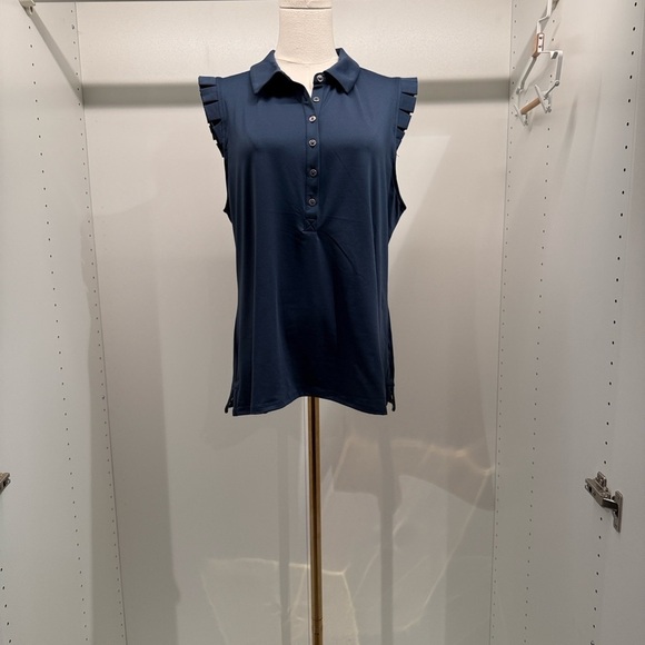 Sigrid Olsen Midnight Blue Ruffle Sleeve Golf or Tennis Blouse SPF50 dry fast - Picture 2 of 8